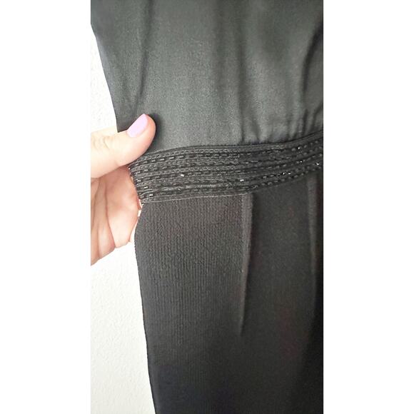 Carmen Marc Valvo Silk & Wool Beaded Black Cocktail Dress women’s size 14 - Picture 4 of 15